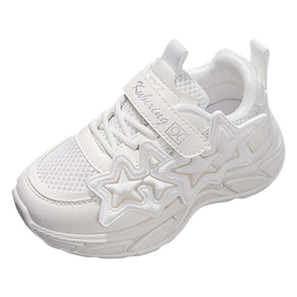 TJAZFJPA Black Shoes for Girls Girls Sports Shoes Fashionable New Pattern Simple and Cute Flat Bottom Comfortable Mesh Breathable and Non Slip Hook Loop Seasonal Casual Shoes