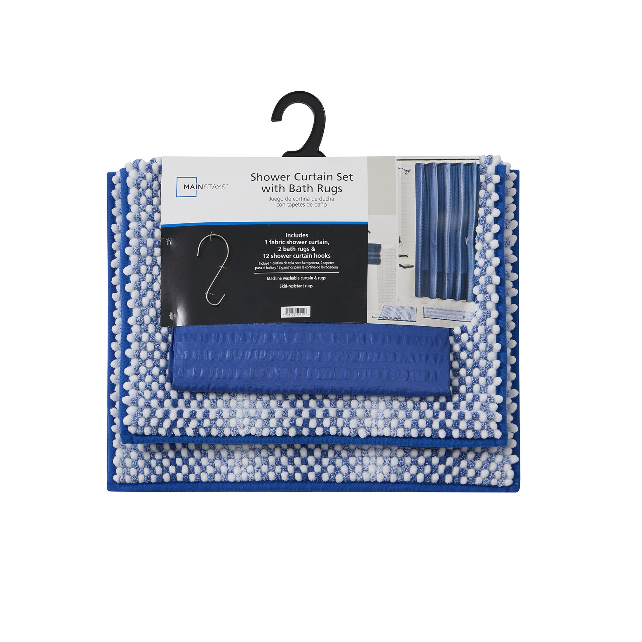 Mainstays Textured Blue 15PC Shower Curtain & Rug Bath Set, 70 x 72, Royal Blue