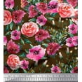 thumbnail image 1 of Soimoi Cotton Cambric Fabric Leaves & Rose Flower Print Fabric by the Yard 56 Inch Wide, 1 of 1