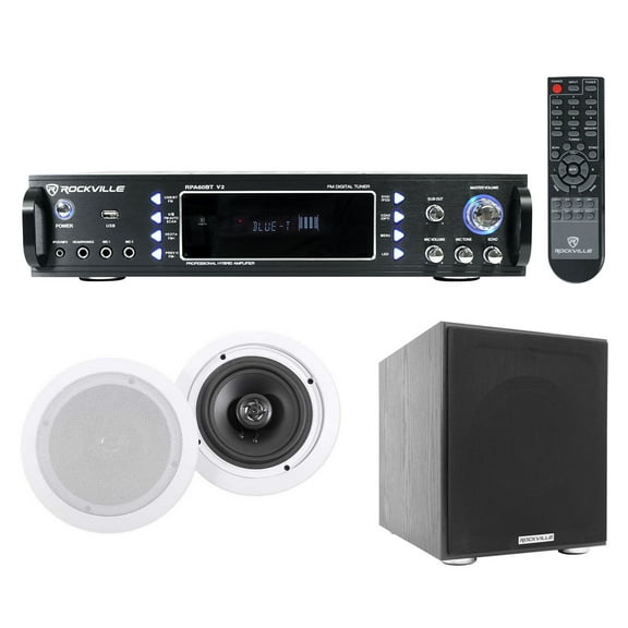 Rockville RPA60BT Home Theater Bluetooth Receiver  (2) In-Ceiling Speakers Sub