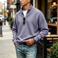 thumbnail image 5 of Dresfit Quarter Zip Pullover for Men Waffle Collared Sweatshirts Fall Long Sleeve Mock Neck Sweatshirt Knit Adjustable Collared Shirts XL, 5 of 8
