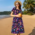thumbnail image 4 of Naloa Skull rainbow star mushroom Print Womens Summer A-Line Dress with Pockets,Short Sleeve Dresses,Flowy Beach Swing Dress for Vacation Travel, 4 of 6