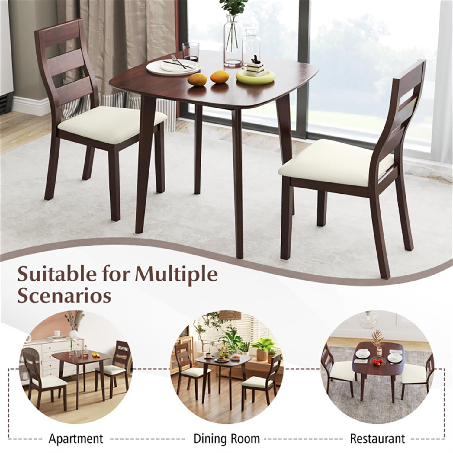 Demi Bonn 3-Piece Dining Table Set with 2 Chairs, 32" Wooden Square Kitchen Table Set, Perfect for Small Space, Brown
