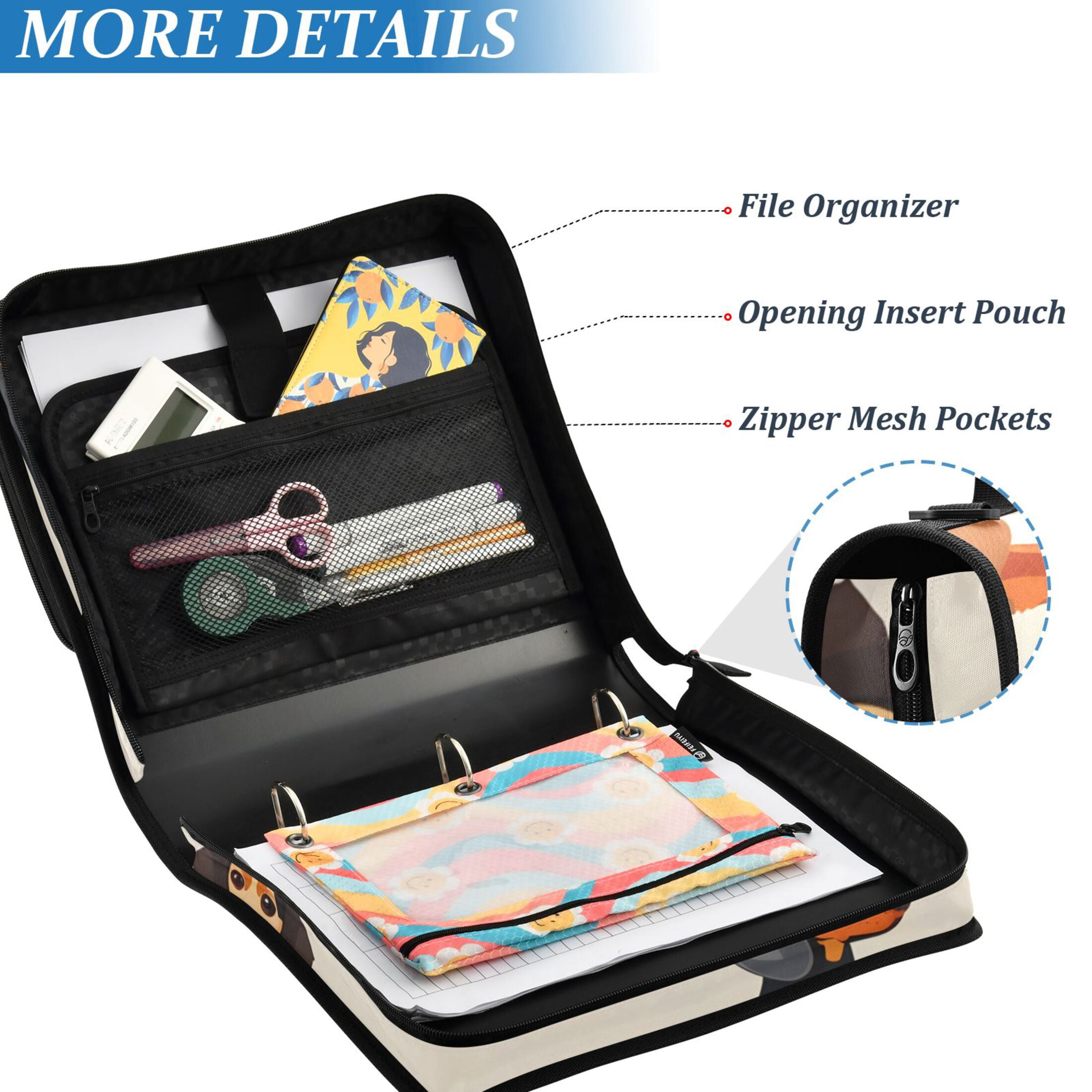 ALAZA Zipper Binder Cute Dachshund Dog 3 Ring Trapper Keeper File Folder Organizer Bag