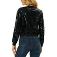 thumbnail image 4 of INSPIRE CHIC Women's Casual Stand Collar Metallic Zip Crop Length Bomber Jacket S Black, 4 of 8