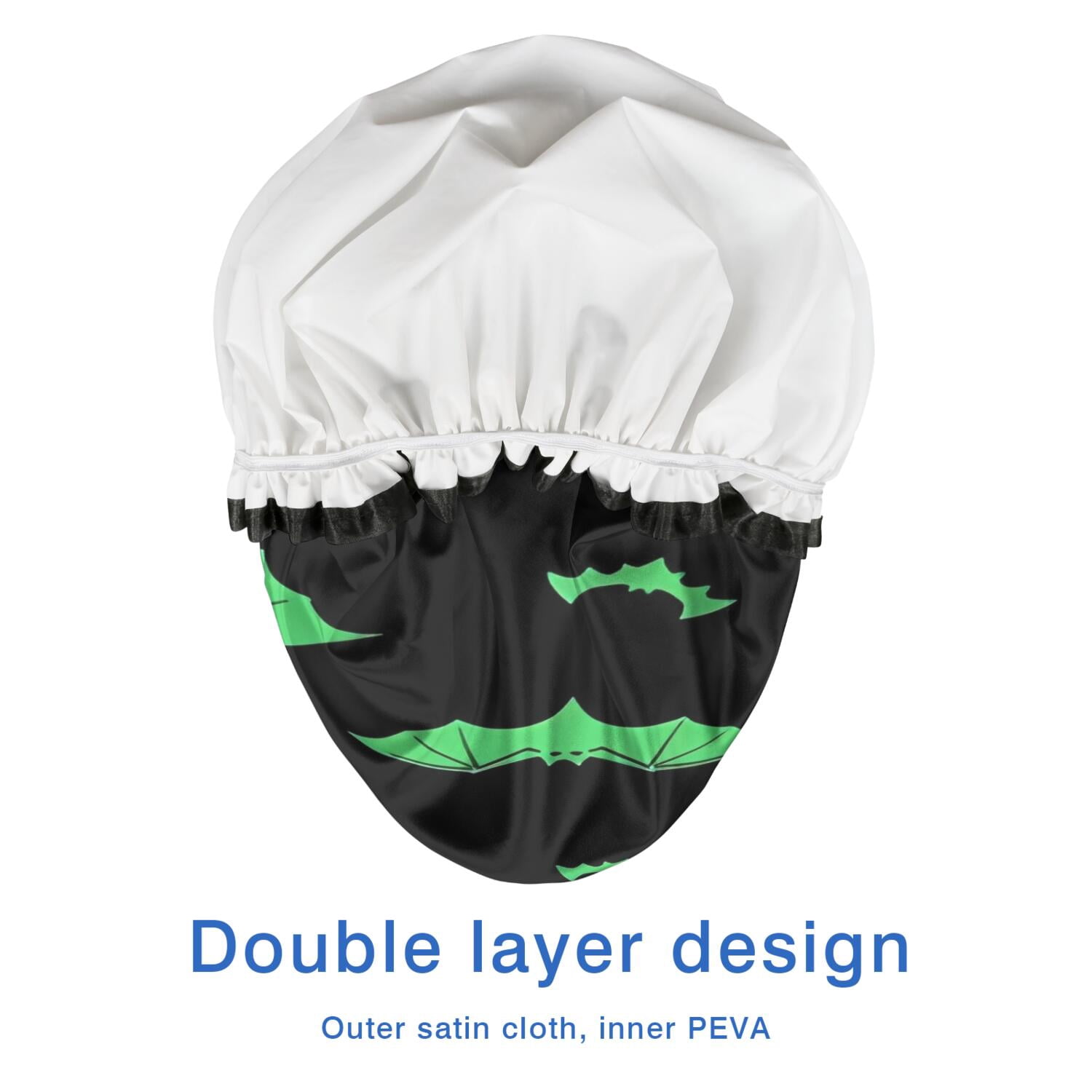 Shower Caps,Black Halloween Bats with Green Waterproof Shower Cap for Women 4 Pieces,Double Reusable Hair Cover for Shower PEVA Elastic Stretch Hem