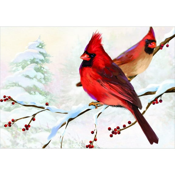 Designer Greetings Two Cardinals on Snow Covered Branch Box of 15 Christmas Cards