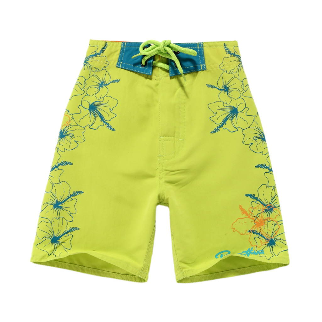 Boy Hawaiian Swimwear Board Shorts with Tie in Lime Green with Blue