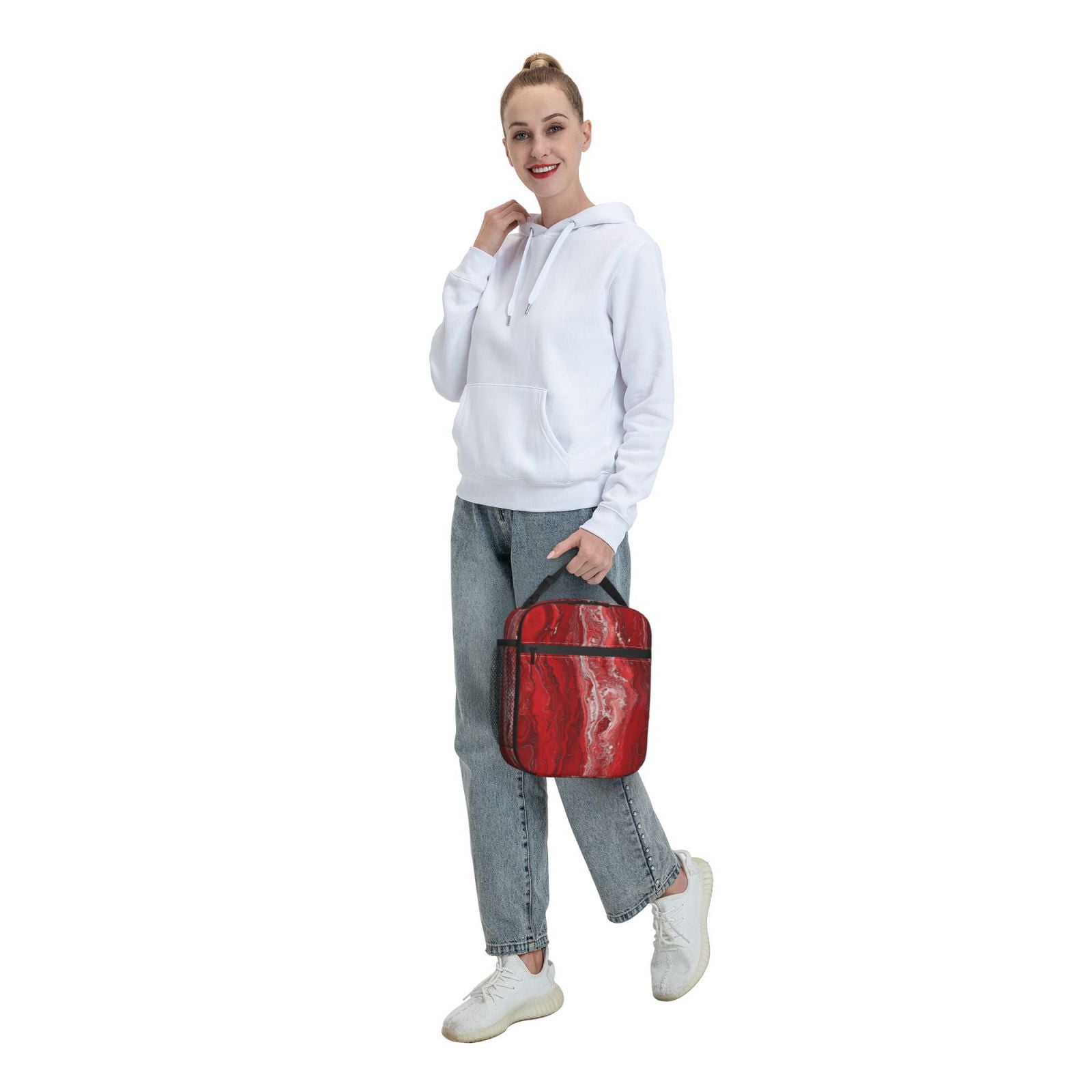 Lunch Bag For Women Men Lovely Lunch Tote Bags Reusable Insulated Lunch Box Large Capacity Cooler For Work Picnic Travel\r\n Red Marble_1