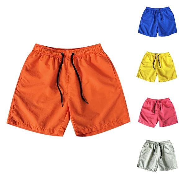 Mens 5 Inch Summer Shorts - Casual Elastic Waist Drawstring Beach Shorts with Pocket Big and Tall Size M-5XL lemon yellow