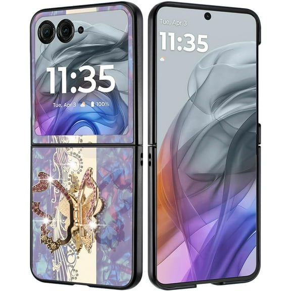 XPM for Motorola Razr Ultra 2025 Phone Case, Diamonds 3D Butterfly Bling Sparkly Glitter Ornaments Engraving Hybrid with Stand Fashion Cover (Enchanted Butterfly Purple)