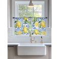 thumbnail image 3 of Sheer Curtains 54 Inch Length 2 Panels Set for Kitchen, Yellow Lemon Semi Sheer Curtains for Windows, Botanical Spring Leaves Abstract Blue Tile Voile Window Treatments Rod Pocket Curtain, 3 of 7
