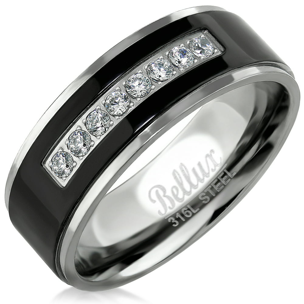 Bellux Style Mens Wedding Bands Stainless Steel Promise Rings for Him