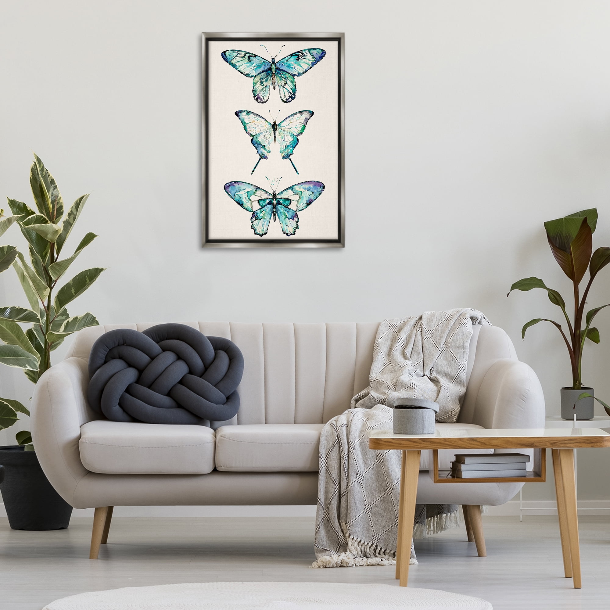Stupell Industries Classic Butterfly Specimens Insects Painting Gray Floater Framed Canvas Art Print Wall Art, 21 x 31