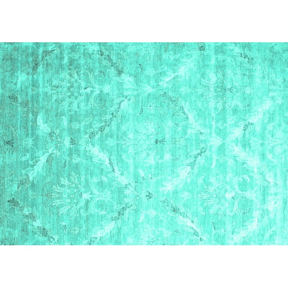 Ahgly Company Machine Washable Indoor Rectangle Abstract Turquoise Blue Contemporary Area Rugs, 5' x 8'