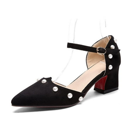 

IELGY Women s sandals large size solid color pointed toe thick heel mid