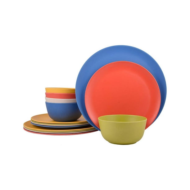 Melange 12Piece Bamboo Dinnerware Set (Rounds Collection) Shatter