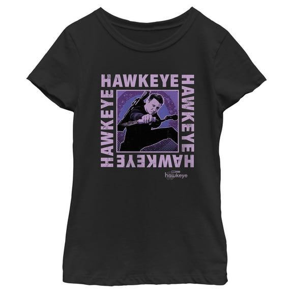 Girl's Marvel Hawkeye Ready To Shoot Bow Purple Box  Graphic Tee Black Medium
