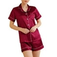 thumbnail image 3 of Women's Short Sleeve Shorts Pajama Set Summer Soft Silky Comfy Button Up Spring Lightweight Pjs 2 Piece Silk Sleepwear Amaranth 4-6, 3 of 5
