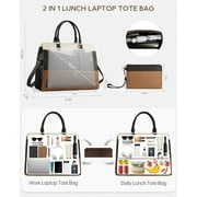 2 in 1 Lunch Tote Bag for Women Laptop Work Bag with Lunch Insulated Compartment and Purse Combo, 15.6 Inch Computer Crossbody bag Waterproof PU Leather Shoulder Bag for Daily, Office, Picnic