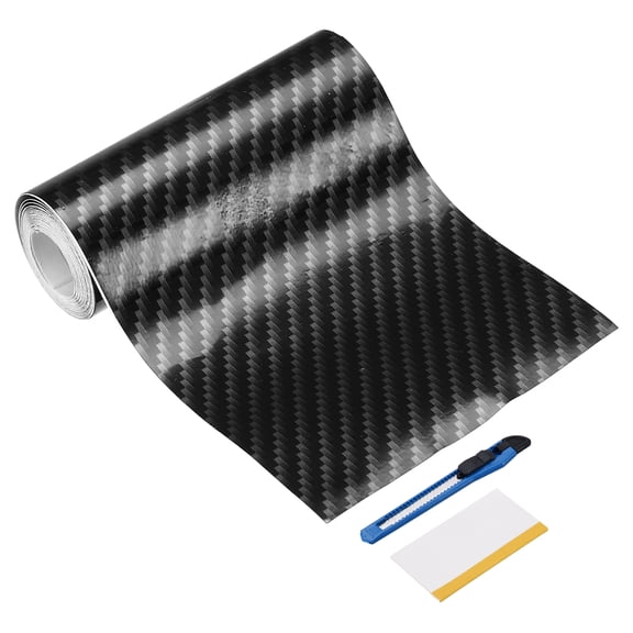 1 Set Carbon Fiber Vinyl Wrap 1.97" x 16ft Self-Adhesive Car Sticker Waterproof Wrap Roll for DIY Decor Automotive Exterior Interior Protection with Scraper Tool, Silver Black