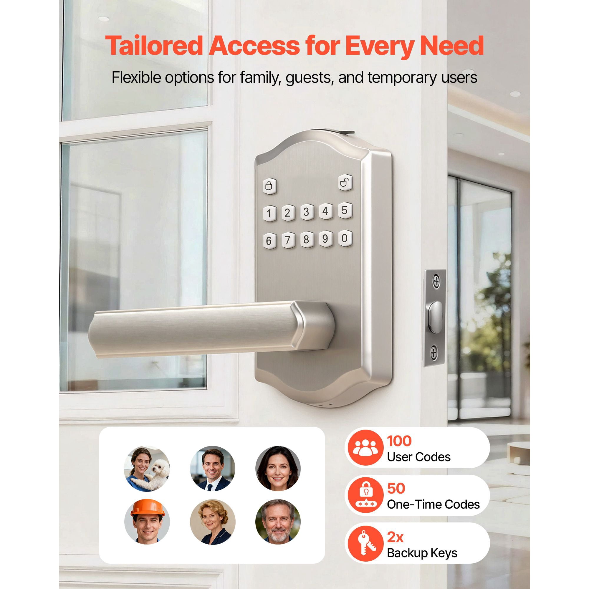 Keyless Entry Door Lock with Handle Electronic Lever Keypad 100 User Codes Auto Lock Anti-Peeping for Home Office Apartment