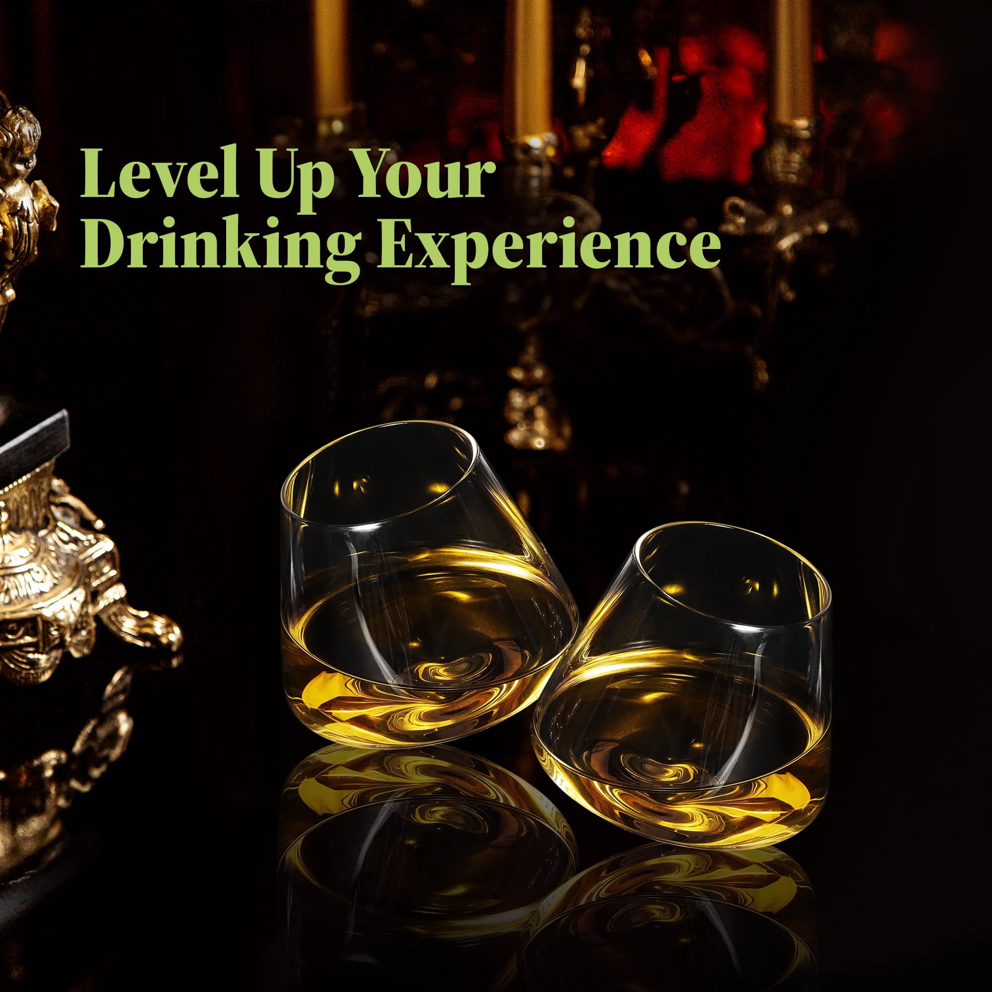 QUAFFER Tilted Whiskey Wine Glasses Tumblers Set of 4 – Naturally Aerates – No Spill Leaning Glass – Modern & Elegant - Old Fashioned Crystal Glass for Drinking Scotch Bourbon Cocktails Glassware