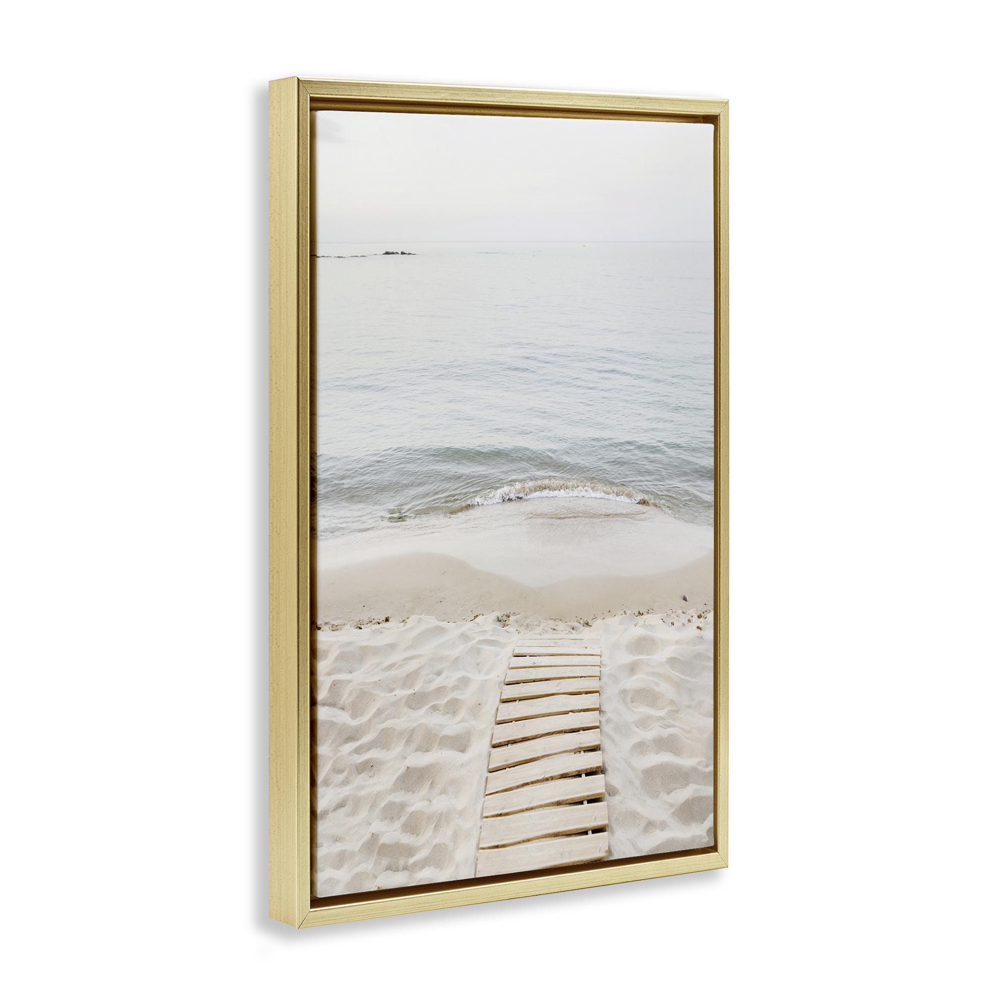Stupell Industries Steps Toward Beach Shore Nautical & Beach Photography Gold Floater Framed Canvas Art Print Wall Art, 17 x 25