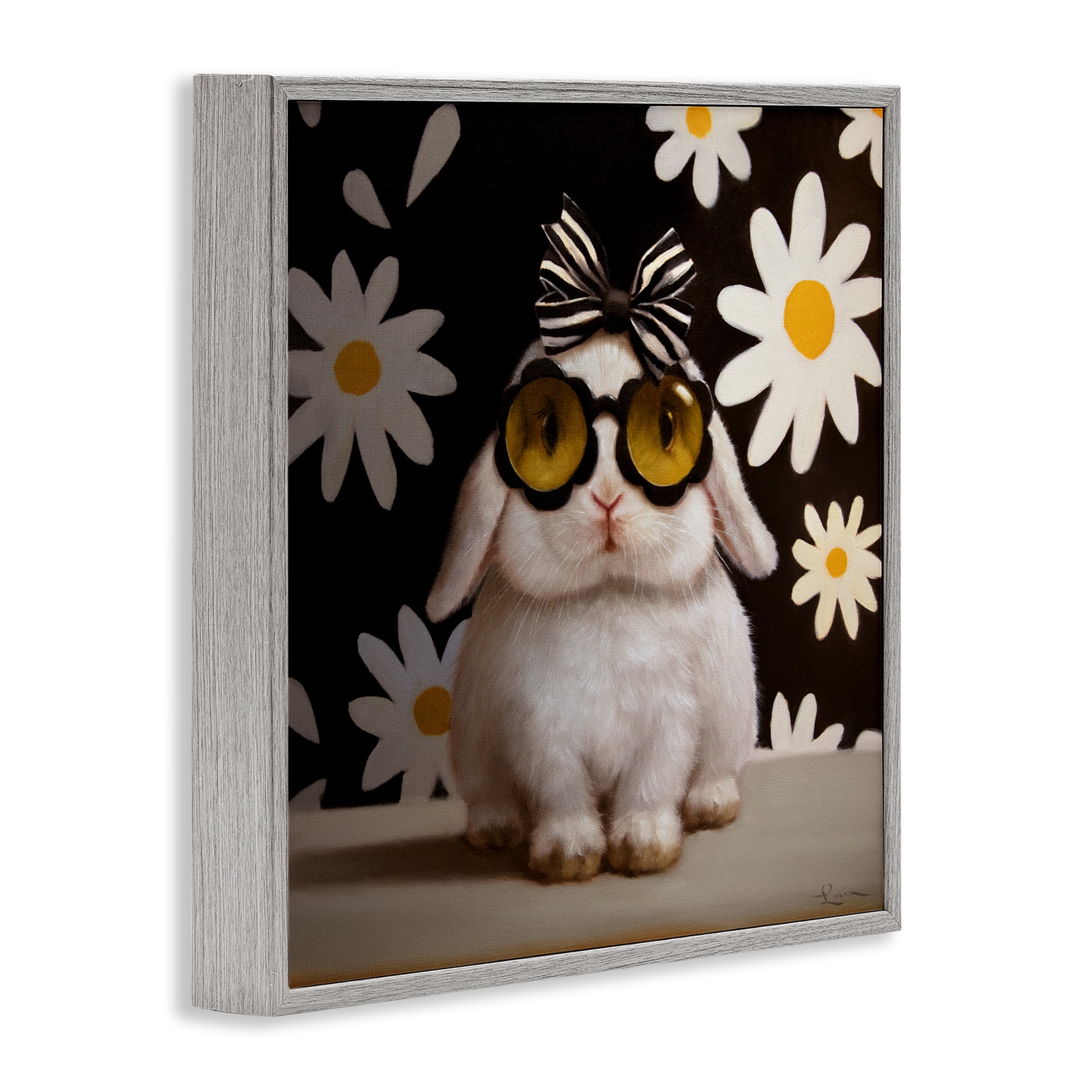 Stupell Industries Boopsie Daisy Bunny Gray Framed Giclee Art, design by Lucia Heffernan