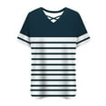 thumbnail image 7 of Feancey Plus Size Trendy Womens Tshirts Summer Short Sleeve Striped Print Tops Criss Cross V Neck Loose Blouse Business Casual Oversized T-Shirt Navy5XL, 7 of 7