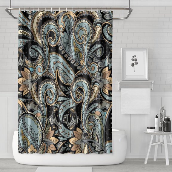 Elegant Colorful Paisley Curtain 72x72 Inches, Quick-Dry Polyester with Hooks, Vintage Boho Floral Pattern for Bathrooms