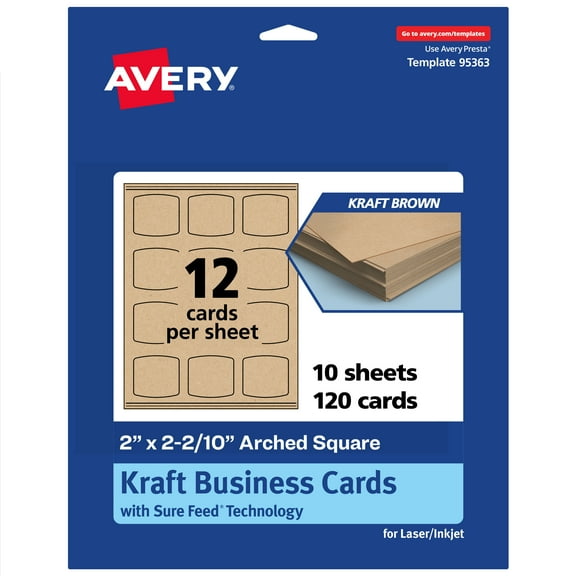 Avery Arched Business Cards, 2" x 2-2/10", Kraft Brown, 120 Total