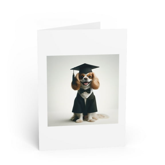 DistinctInk Greeting Card / Note Card - English Toy Spaniel Graduation - PACK of 5