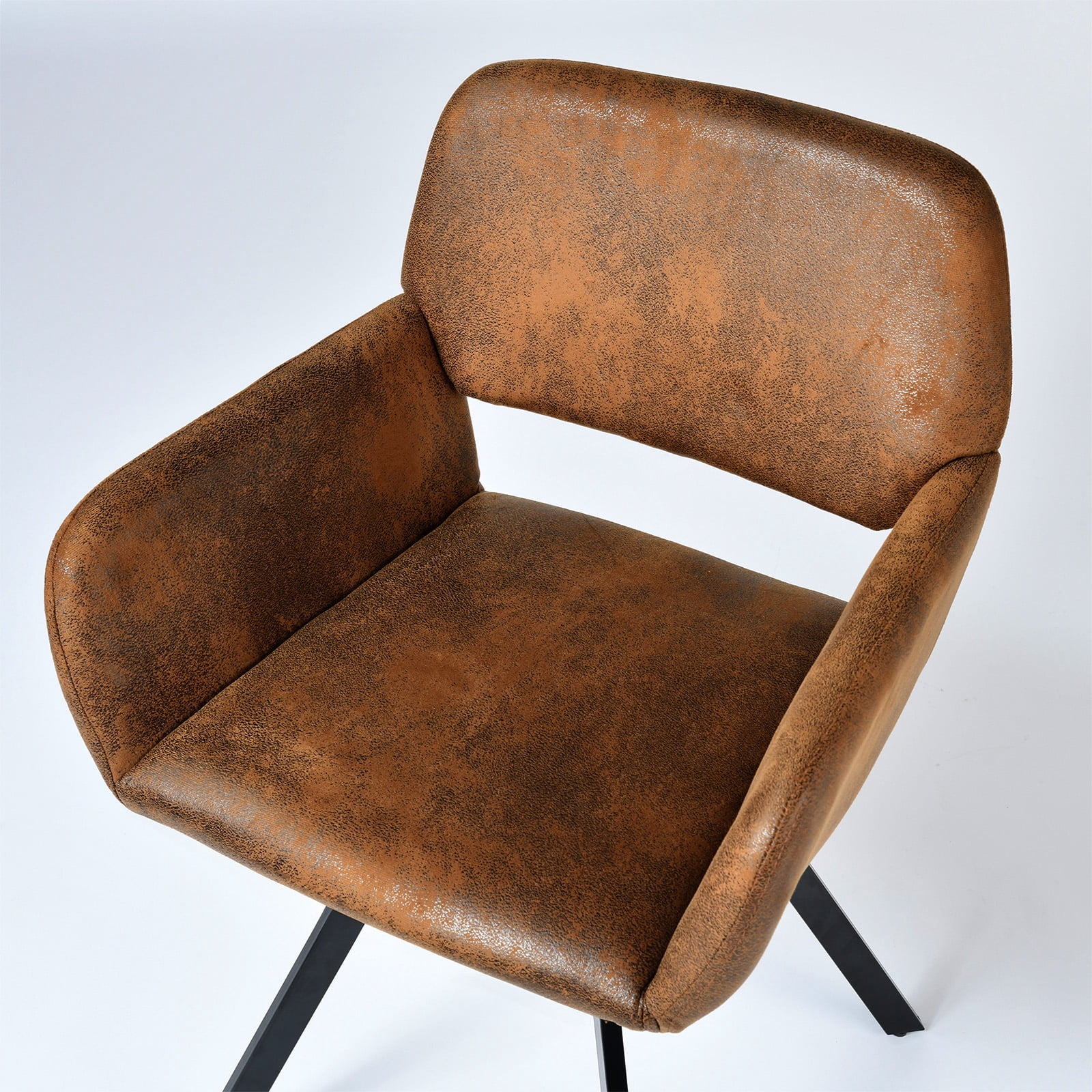Homy Casa Swivel Dining Chairs Set of 2, Upholstered Armchairs with Black Metal Legs, Dark Brown