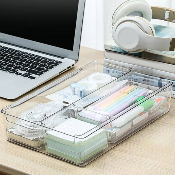 FUEENIRVA Multi Compartment Storage Boxes Desktop Drawer Organizing Boxes Acrylic 2Pcs