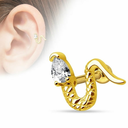 Barbell Head - Tragus Bar Snake with Triangle CZ Head 316L Surgical Steel Cartilage/Tragus Barbell