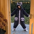 thumbnail image 5 of Fun Halloween Bat Character Onesie Pajamas, Furry Plush Hooded Jumpsuit with Cute Wings & Pockets, All‑Season Cosplay Costume & Sleepwear Purple L, 5 of 8