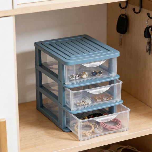 Surpdew 3 Tier Desk Organizer with Clear Drawers, Plastic Desk Storage Box, Desktop Storage Unit for Office Home Art Supplies, Bathroom, Countertop, Study, Makeup Stationary Organizer