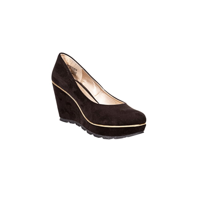 ZAPATILLAS TACONES CUÑA PLATAFORMA VESTIR LEON MUJER DAMA NEGRO GAMUZA 8807 LEON 8807