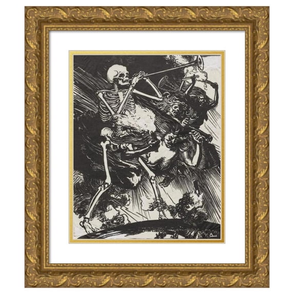 Auguste Louis Lepère 15x18 Gold Ornate Wood Frame and Double Matted Museum Art Print Titled - Death and Passions Founding on Earth (1914)