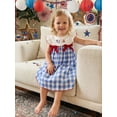 thumbnail image 5 of BemeyourBBs Toddler Baby Girls 4th of July Dress Outfit Patriot Independent Day Clothes Little Girl Summer Gingham Dress Casual USA Letter Embroidery Plaid Flutter Sleeves Dress Sundress, 5 of 9