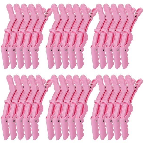 Kipeber 30 Piezas Pinzas para el Cabello de Cocodrilo de Plástico Pinzas para el Cabello Rosas para Seccionar Pinzas para Peinar el Cabello Profesionales para Mujeres con Dientes Anchos y Diseño de Do