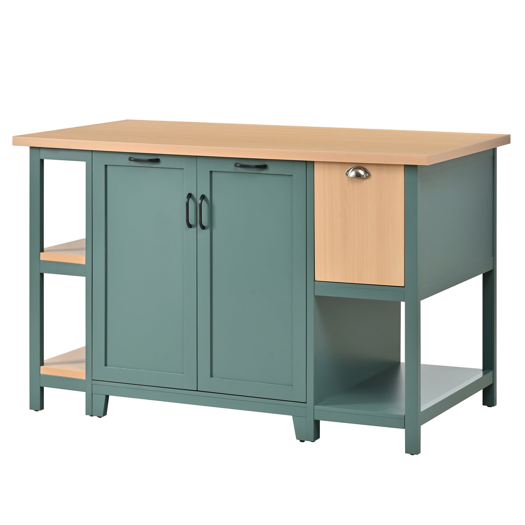 Christopher Knight Home 58" Kitchen Island, Wooden Prep Table with Storage Drawers & Cabinets, Green