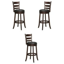 Pemberly Row 29" Faux Leather Swivel Wood Bar Stool in Dark Cherry - Set of 3