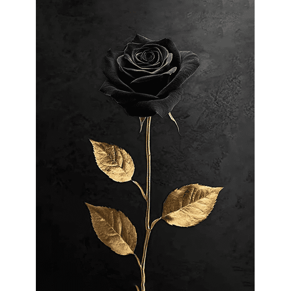 Black Rose With Golden Leaves Decor Art/Canvas Print, Suitable for Bedroom Decor, Living Room, Bathroom, Dining Room, Office, Hotel Decoration, Bar, Cafe and Gallery Walls