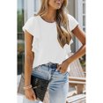 thumbnail image 2 of Tops de verano para mujer, cuello redondo, estilo volante acanalado, Color puro, camisa informal holgada para mujer, para fiesta, compras, oficina, blanco XL, 2 of 6