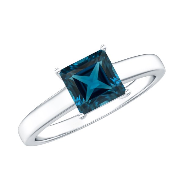 Rosec Jewels Real Princess Cut London Blue Topaz Solitaire Ring for Women - December Birthstone Ring (1 Carat, AAA Grade), 925 Sterling Silver, US 4.00