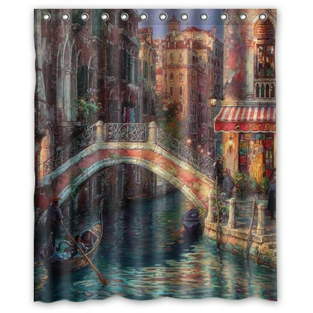 HelloDecor Venice Italy street canal bridge gondolas Shower Curtain