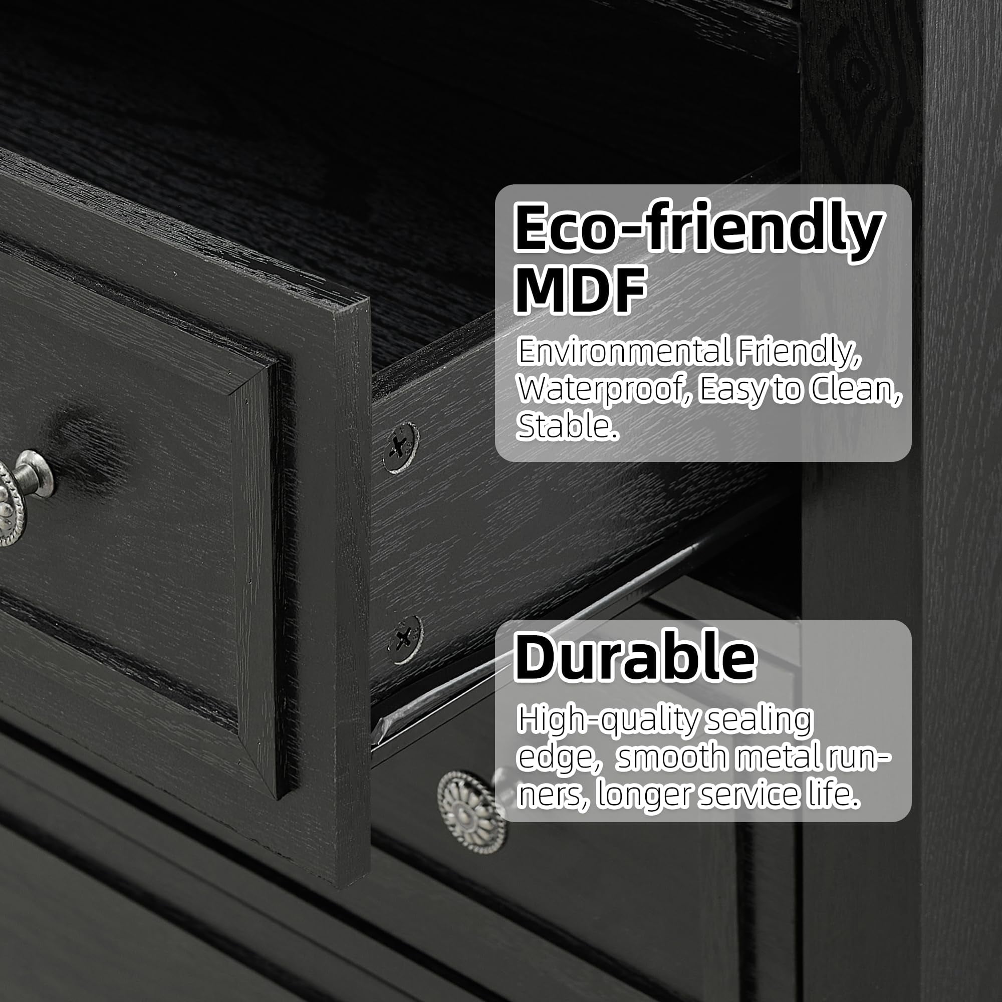 5 Drawer Dresser for Bedroom, 48" Tall Modern Chest of Drawers with Deep Drawers, Wood Storage Cabinet with Vintage Metal Handles for Living Room, Hallway, Black