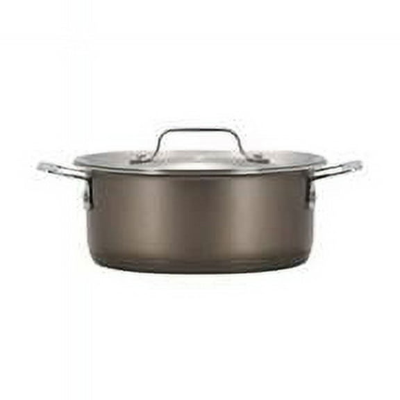 Bon Chef 60027TAUPE 36 oz Hotstone Taupe Cucina Round Dish with Lid - Induction Bottom